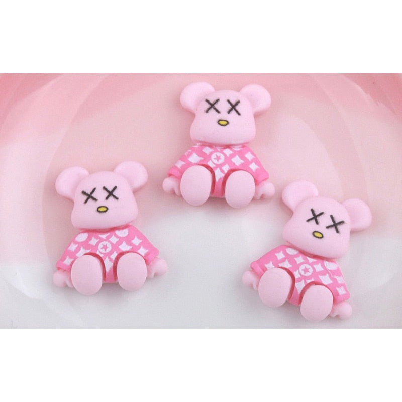 10pc Glow In The Dark Kawaii Candy Pink Bear Nail Charms